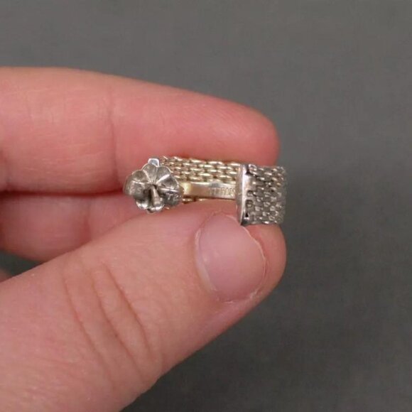 Mint Condition, Tiffany & Co. Sterling Silver Somerset Mesh Hoop Earrings - Picture 5 of 5